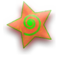 The PingPop icon which is a tilted orange star with a green spiral inside of it.