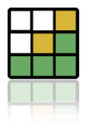 The Wordlish application's logo (which is a 3 x 3 grid with yellow, green and white cells) with a reflection under it.